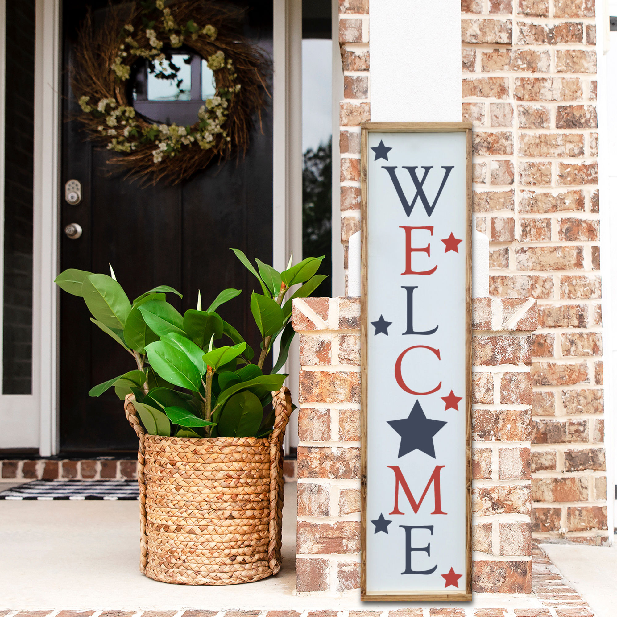 Welcome with Stars Welcome Porch Leaner, 4th of July Patriotic Porch Sign