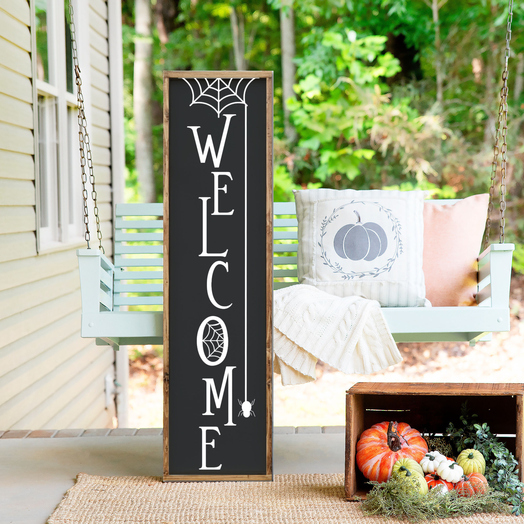Welcome Spider Web Porch Leaner, Spooky Halloween Porch Leaner Sign