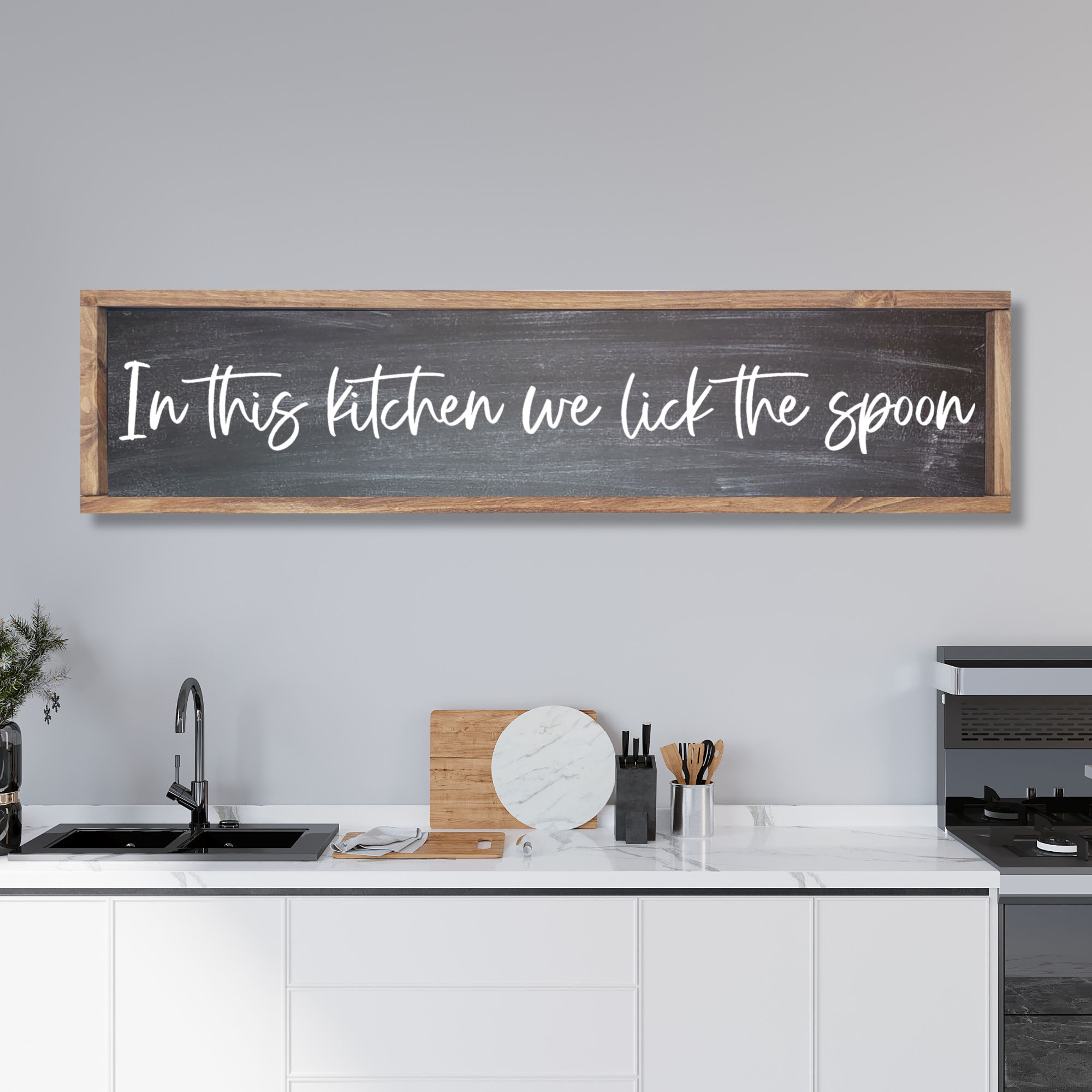 In This Kitchen We Lick the Spoon Sign, Farmhouse Kitchen Sign, Modern Farmhouse