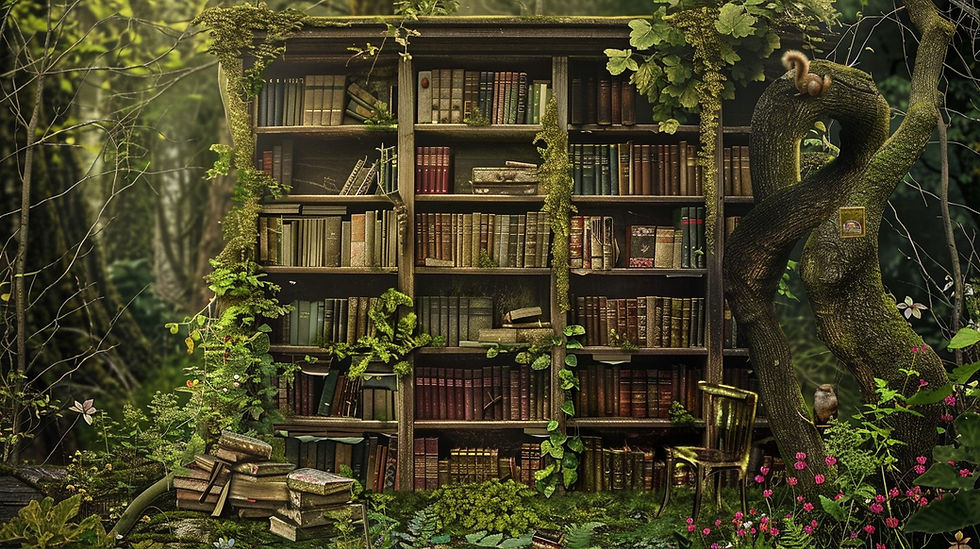 Enchanted jungle forest library.