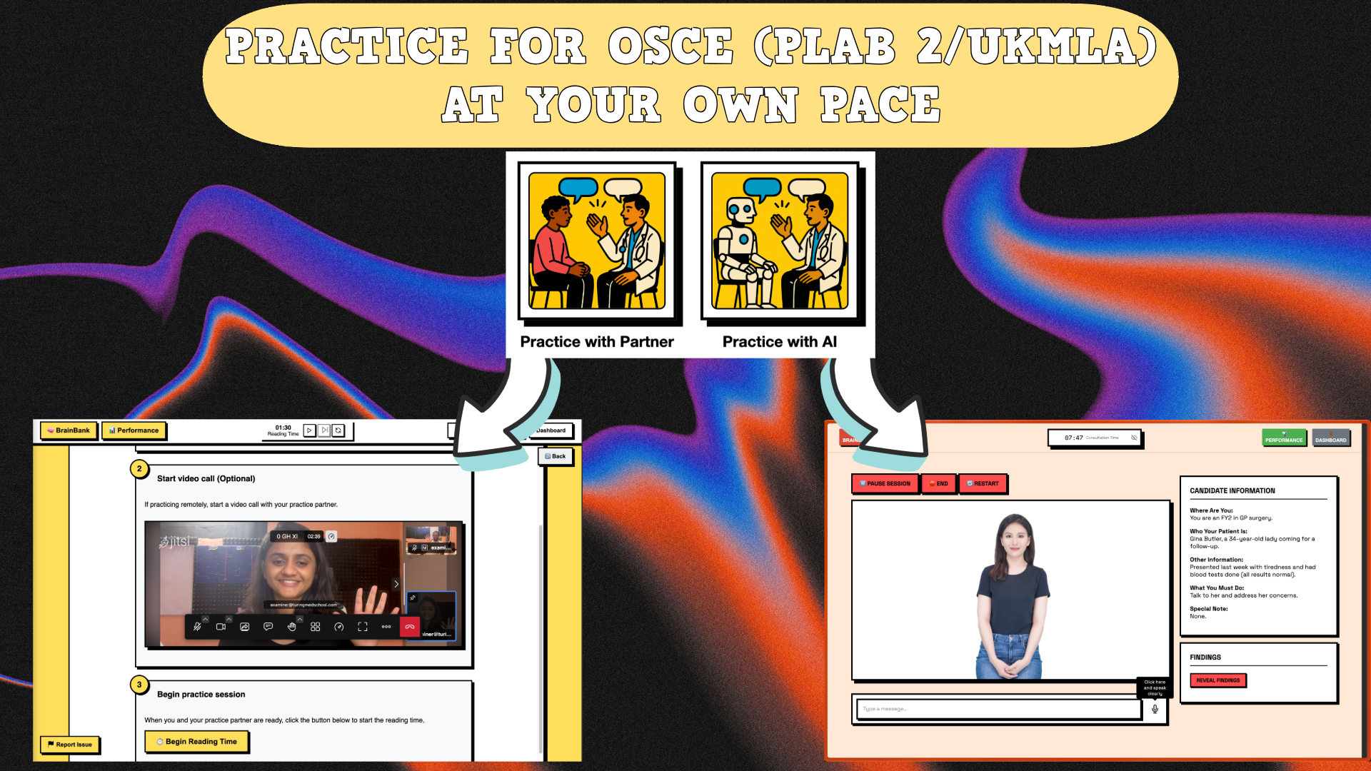 Practice with a partner or an AI simulator for PLAB 2