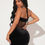 Thumbnail: Rhinestone Beaded Mesh Insert Tie Backless Velvet Halter Bodycon Dress