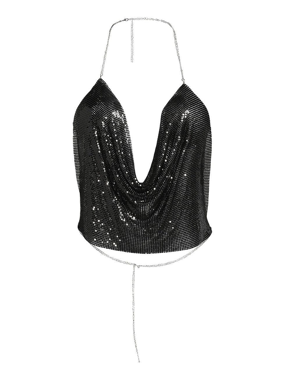 Thumbnail: Women's Draped Neck Chainmail Halter Top, Black