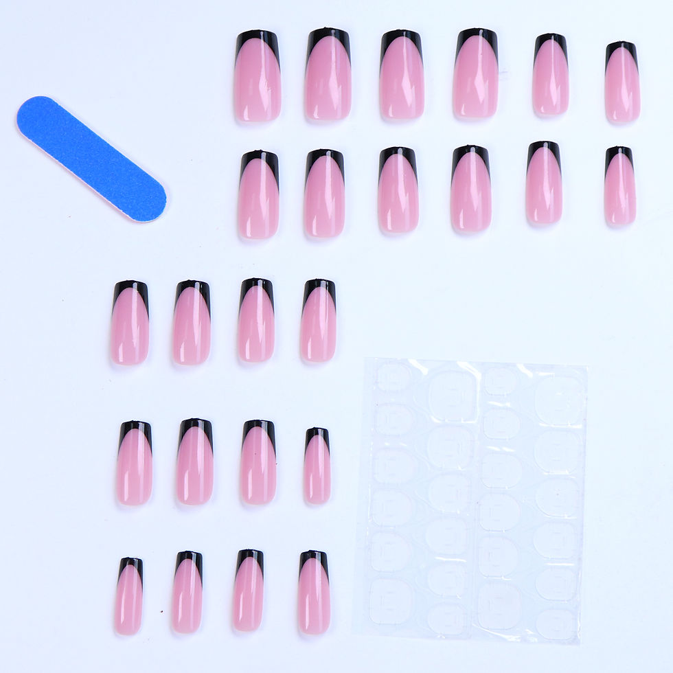 Miniature : 48pcs French Black Border Hand and Foot Armour Glossy Fake Toenails Fully Covere