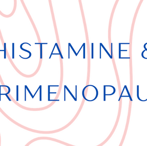 Histamine & Perimenopause text with pink topographical lines behind