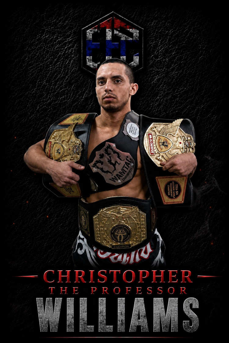Kru Yai Christopher Williams with his championship belts