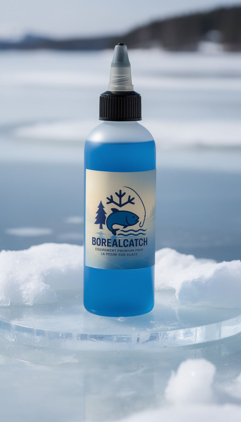 Solution contre le gel BoréalCatch 120 ml sur un lac gelé du Québec