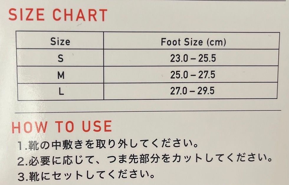 こちらはインソールのサイズ表です