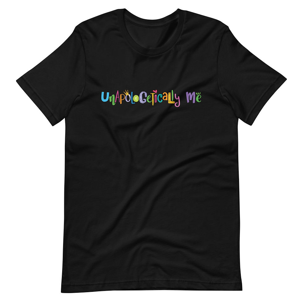 Thumbnail: Playful, typographic design with words "Unapologetcially Me" on a black color t-shirt.