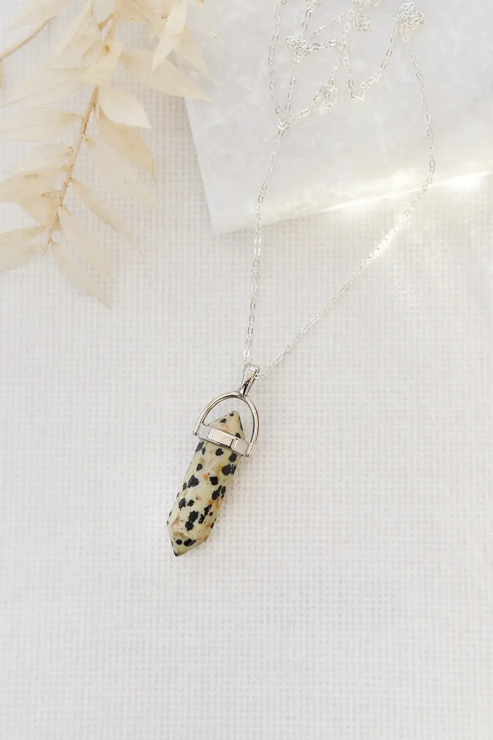 Thumbnail: 925 Sterling Silver Dalmatian Jasper Point Necklace