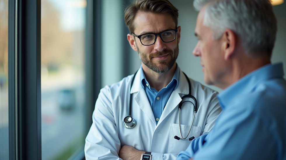 Nahaufnahme eines Arztes, der mit einem Patienten spricht