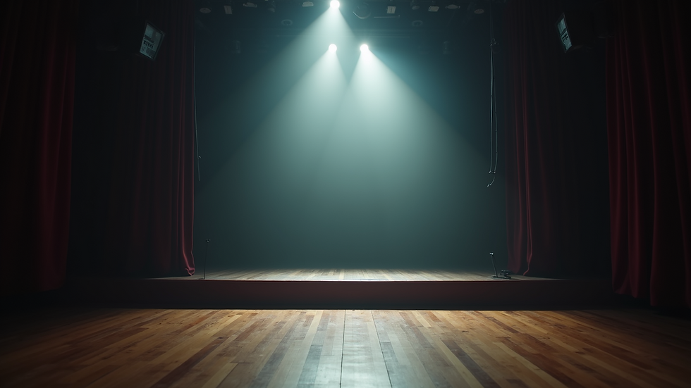 Close-up view of a dramatic theatre stage set for an emotive performance