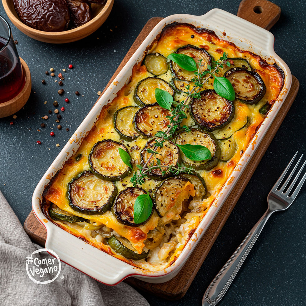 Lasaña de verduras rostizadas con bechamel alta en proteína