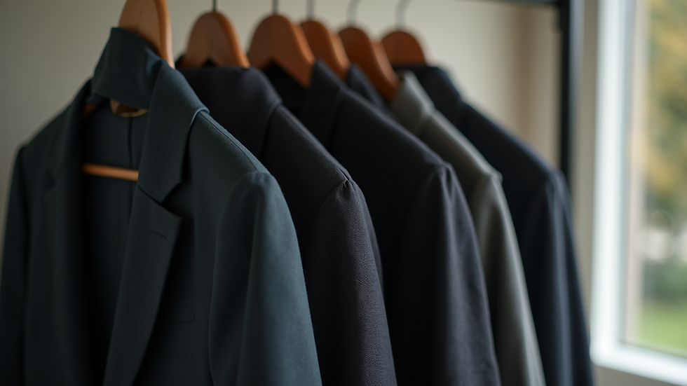 Eye-level view of a stylish blazer on a hanger