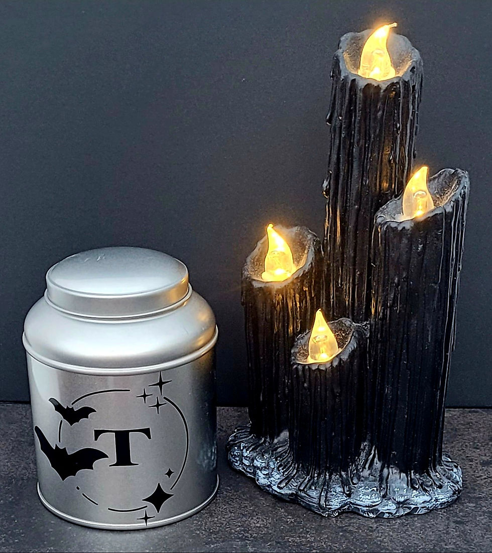Silver gothic storage canisters with black bat design – witchy tea coffee sugar kitchen jars.