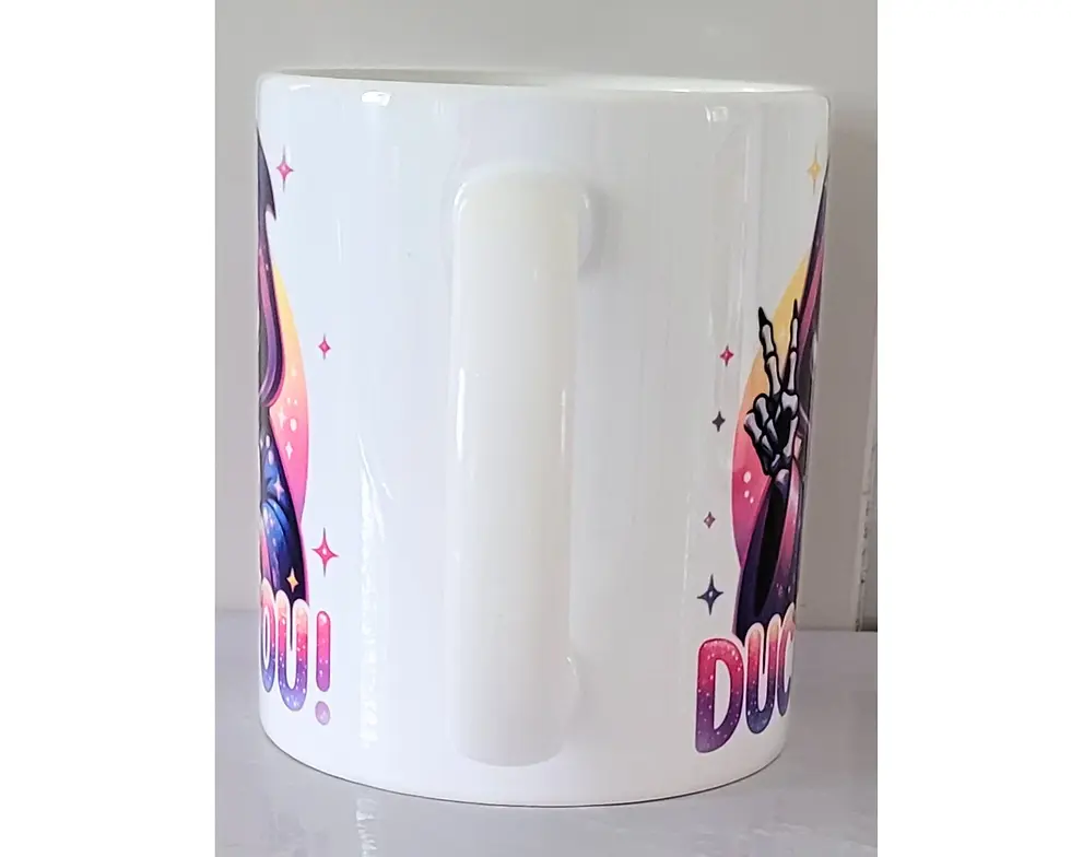 view of the back of the mug showing the handle