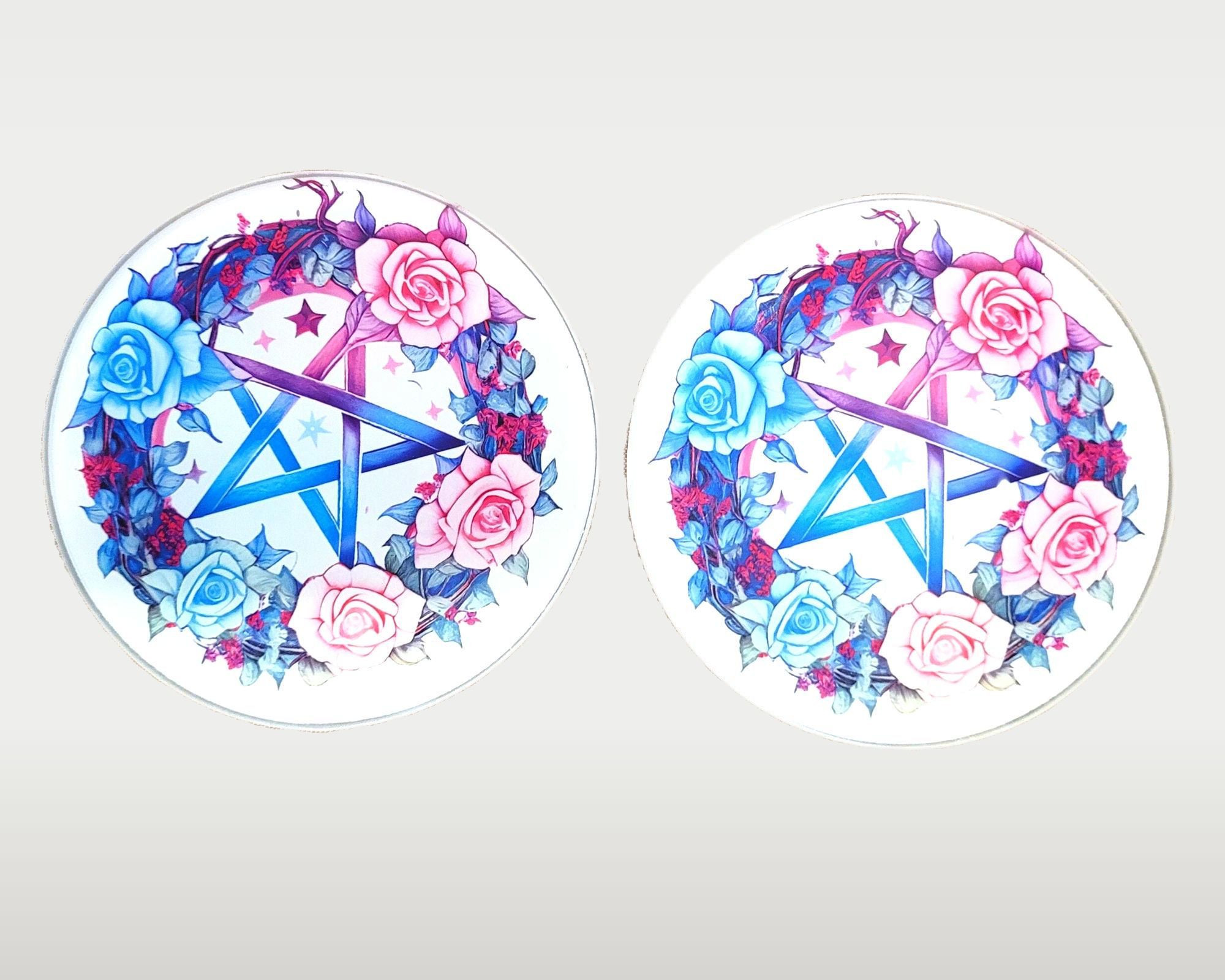 Floral Pentacle Glass Coaster Set – 2 x Witchy Coasters