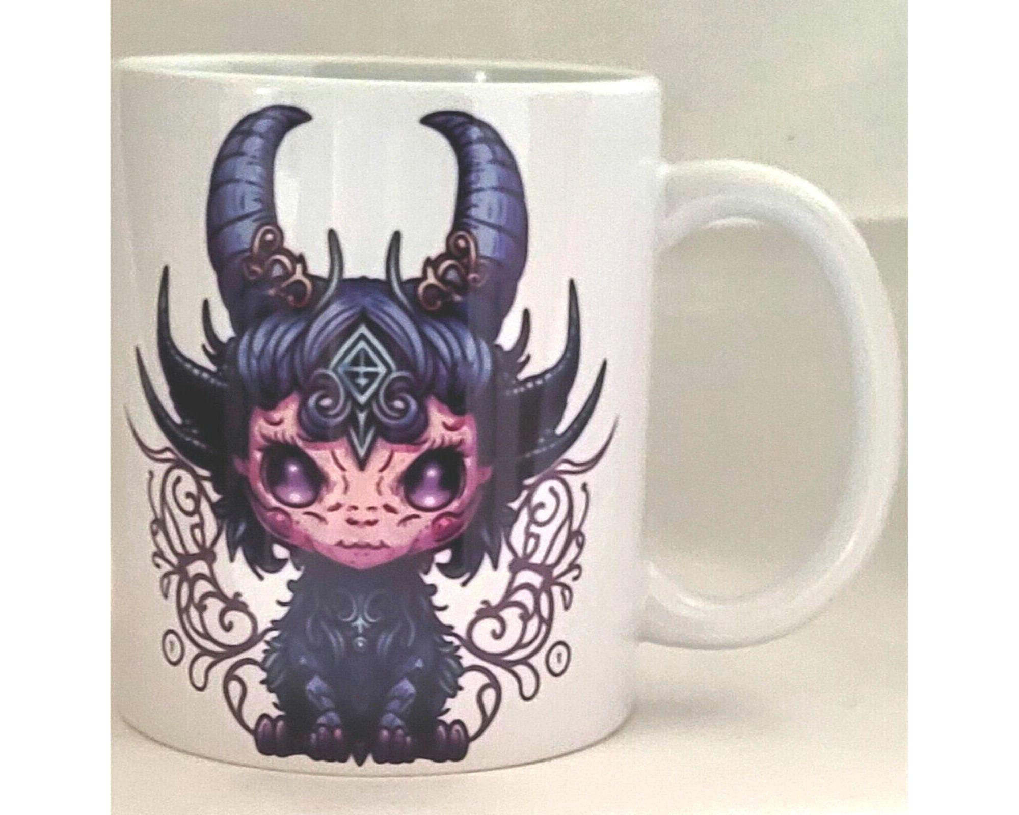 white ceramic baby baphomet mug gothic witchy design