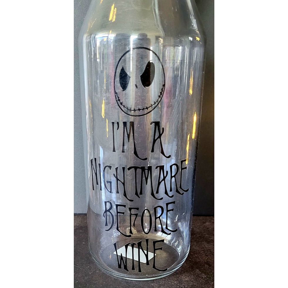 Thumbnail: “I’m a Nightmare Before Wine” Gothic Carafe – 1L Clear Glass Bottle with Cork St