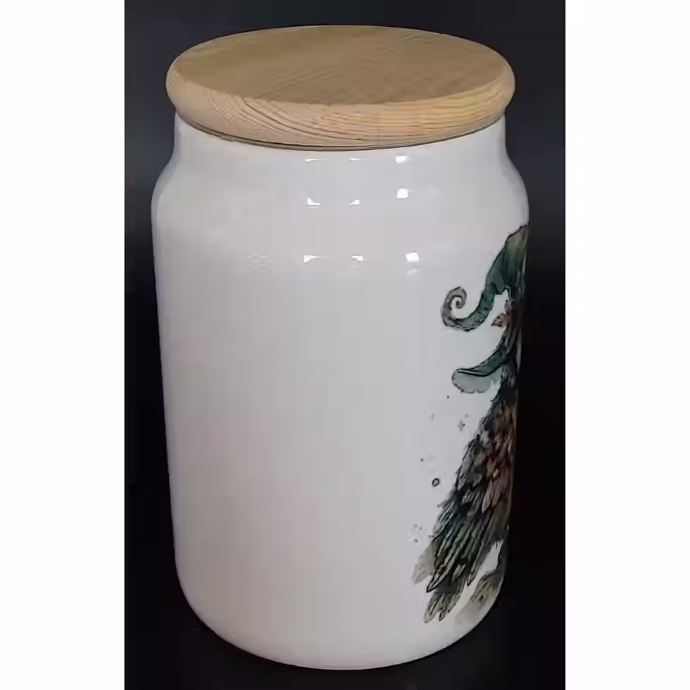 side view of white ceramic jar