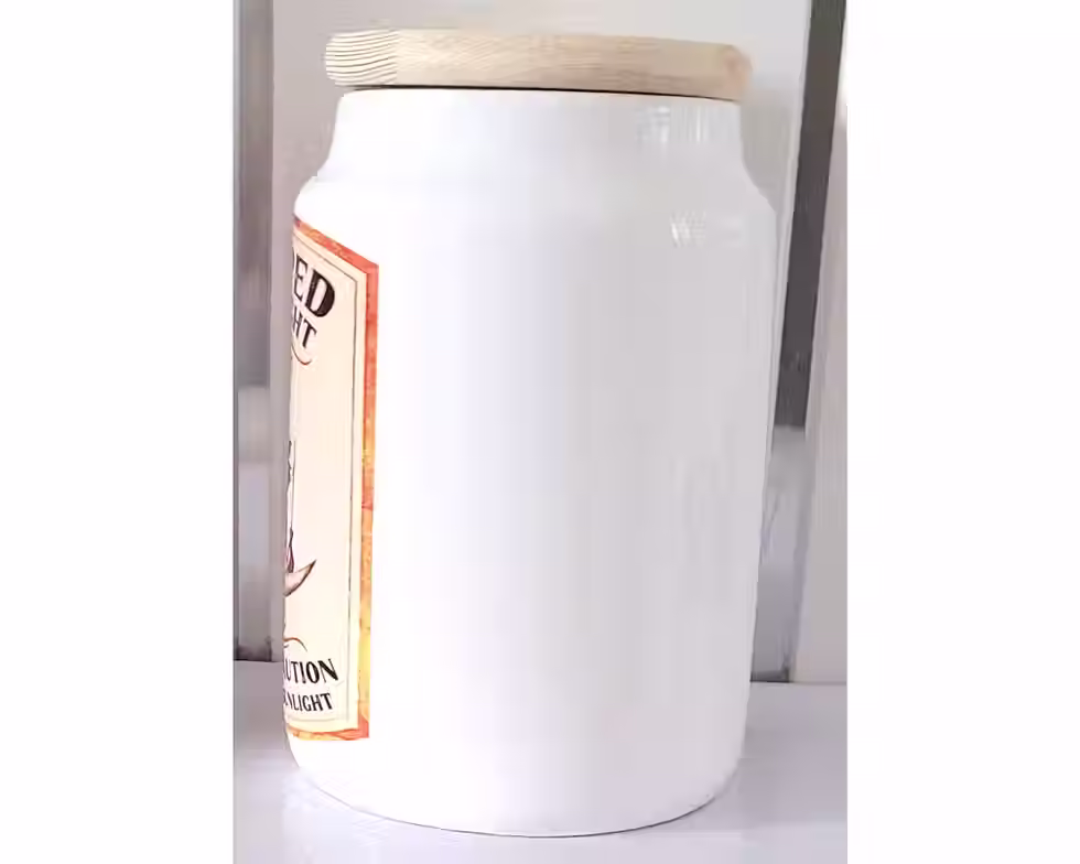 side view of the white ceramic jar