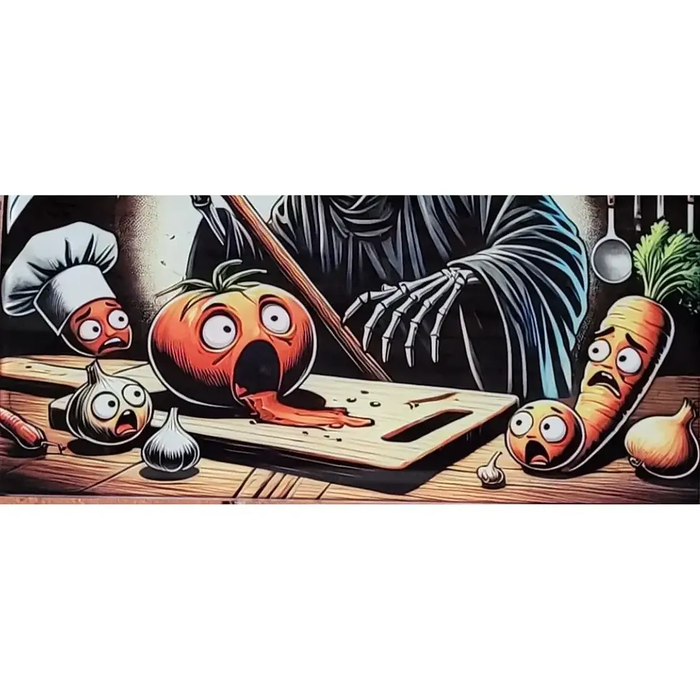 Thumbnail: Gothic Reaper chopping board with vegetables — apothecary-style kitchen decor gift