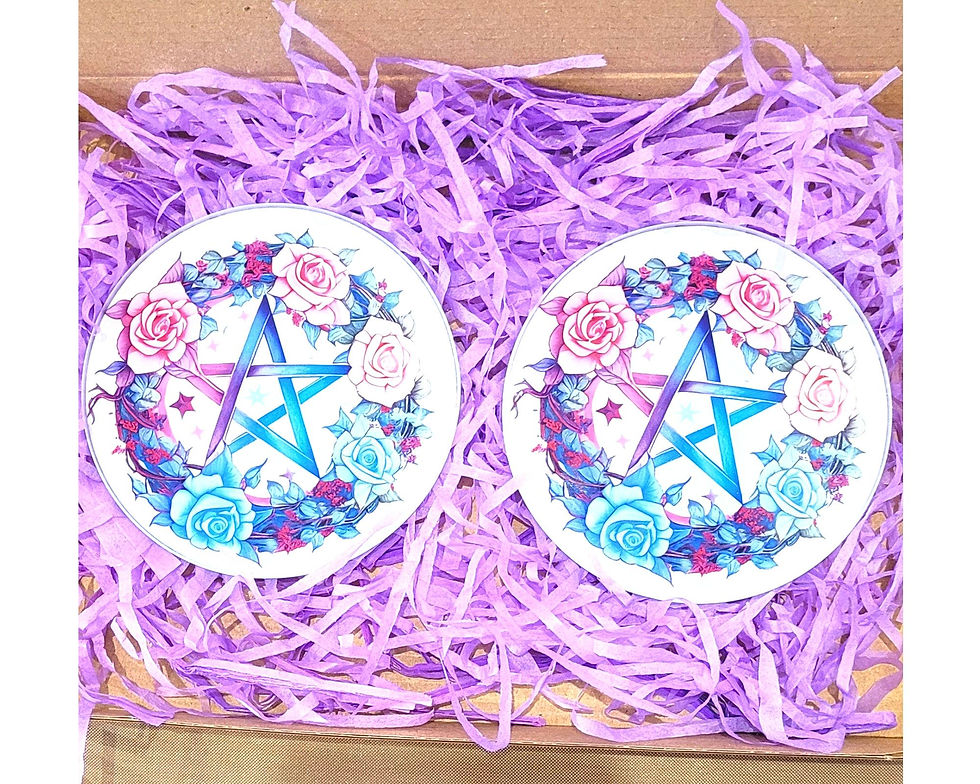set of two floral pentacle glass coasters with pastel roses design