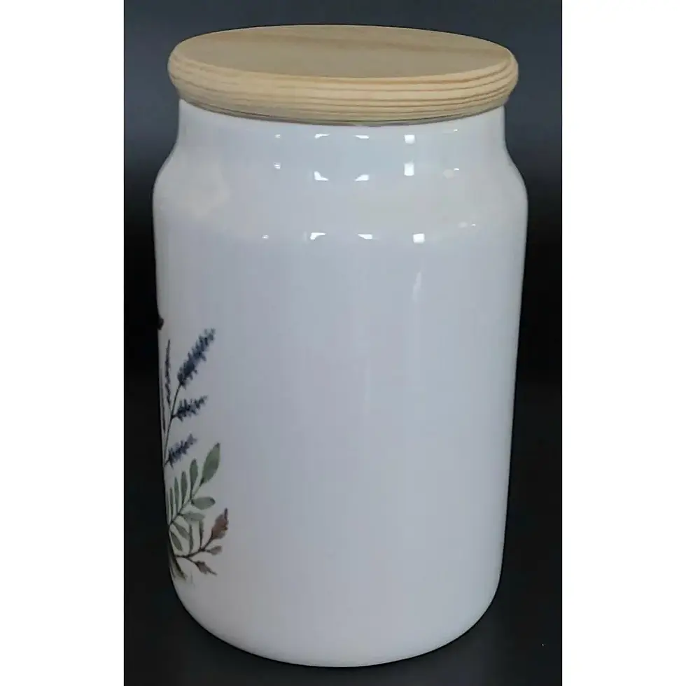 Thumbnail: side view of white ceramic storage jar