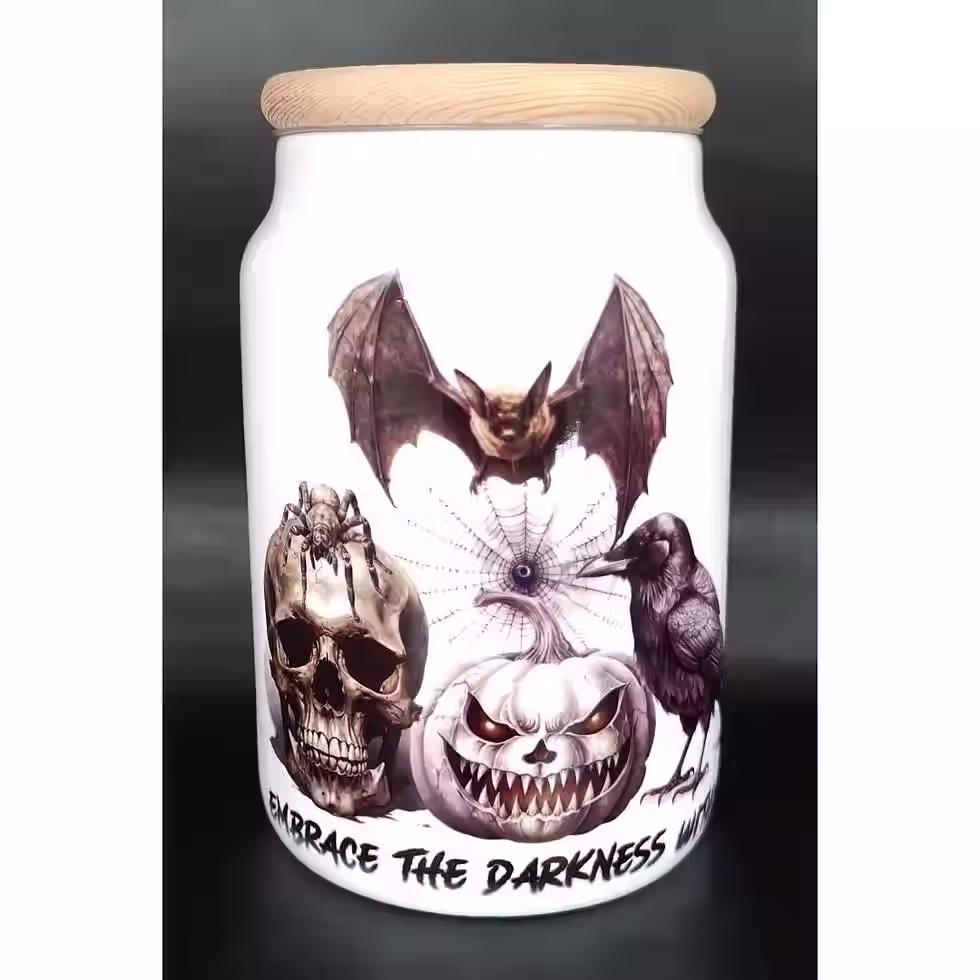 Thumbnail: Gothic Storage Jar, White Ceramic Canister 