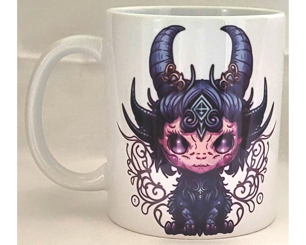 white ceramic baby baphomet mug gothic witchy design