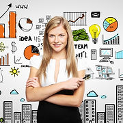 woman in front of business graphics
