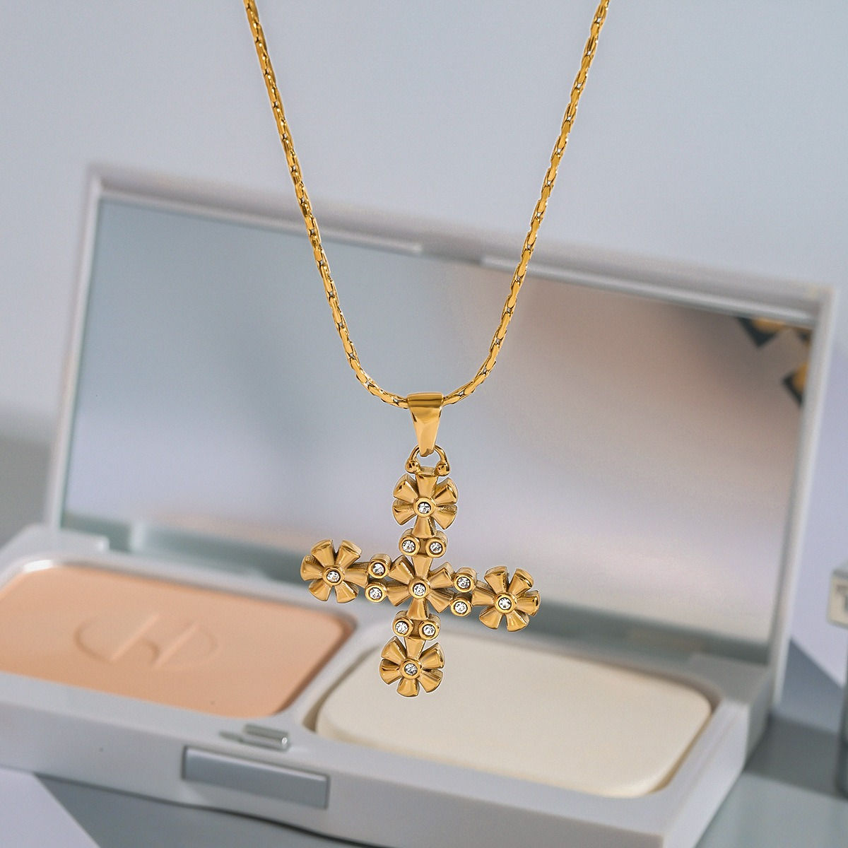Aurelie Floral Cross Necklace