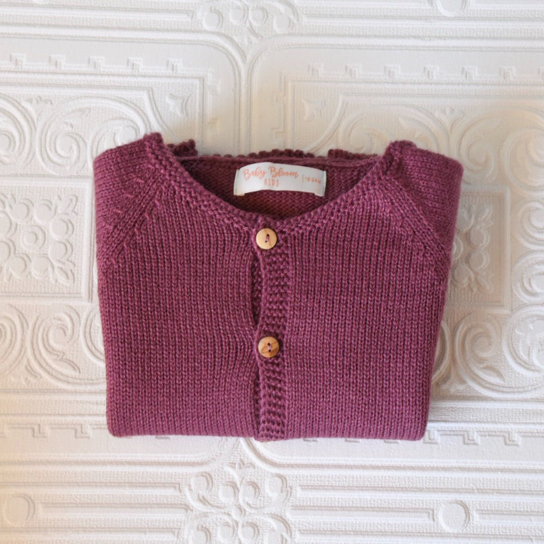 Plain Button-Up Cardigan in Plum