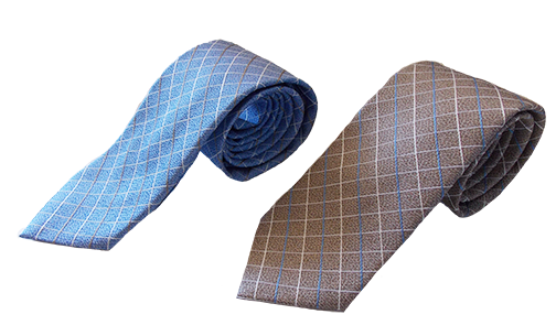 Checkered Silk Italian Neckties in Light Blue and Beige