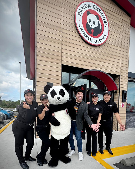 The Filipino Workers of Panda Express pose with His Lordship outside Panda Express