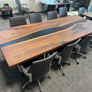 Live Edge Epoxy Resin Conference Table | AgainstTheGrain Woodworking | Noblesville Indiana