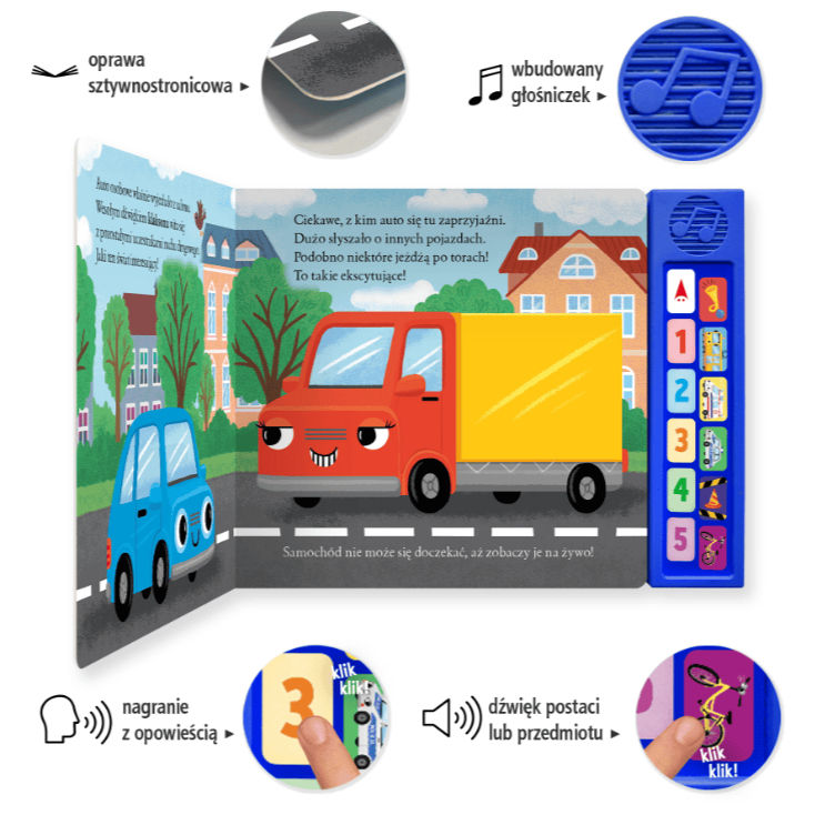 Read and Listen In the City Polish toddler book sound panel and illustrated pages