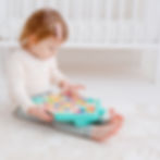 Close-up of alphabet buttons and picture icons on the Dumel Discovery learning board