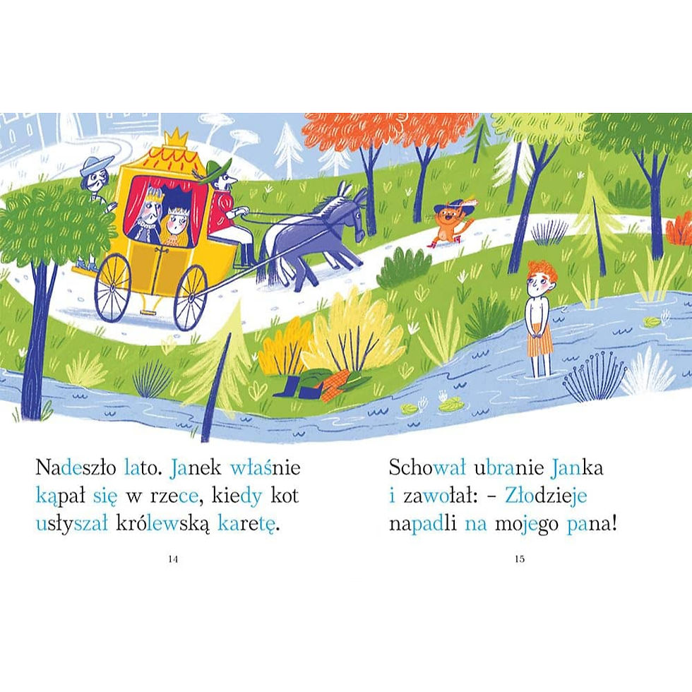 Inside pages of Kot w Butach Polish early reader book with syllables