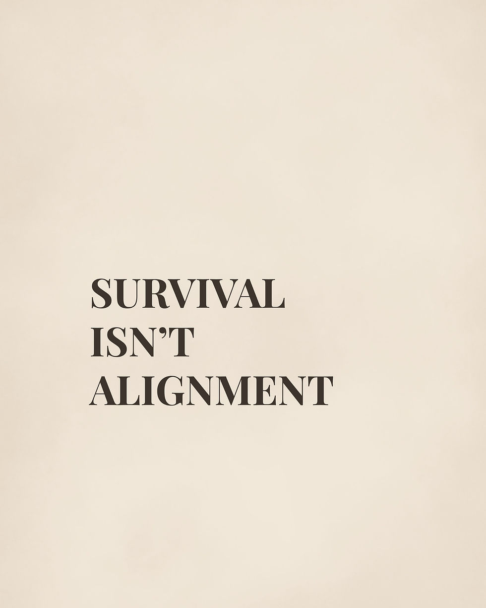 Thumbnail: Neutral minimalist printable wall art reading “Survival Isn’t Alignment” for burnout recovery, emotional healing, authenticit