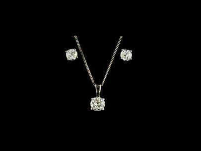 White gold diamond solitaire earring and pendant set