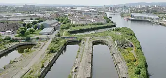 Govan Graving Docks seen from the River Clyde on Doughnuts on the Clyde