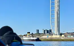 Glasgow Tower seen from the River Clyde on Doughnuts on the Clyde