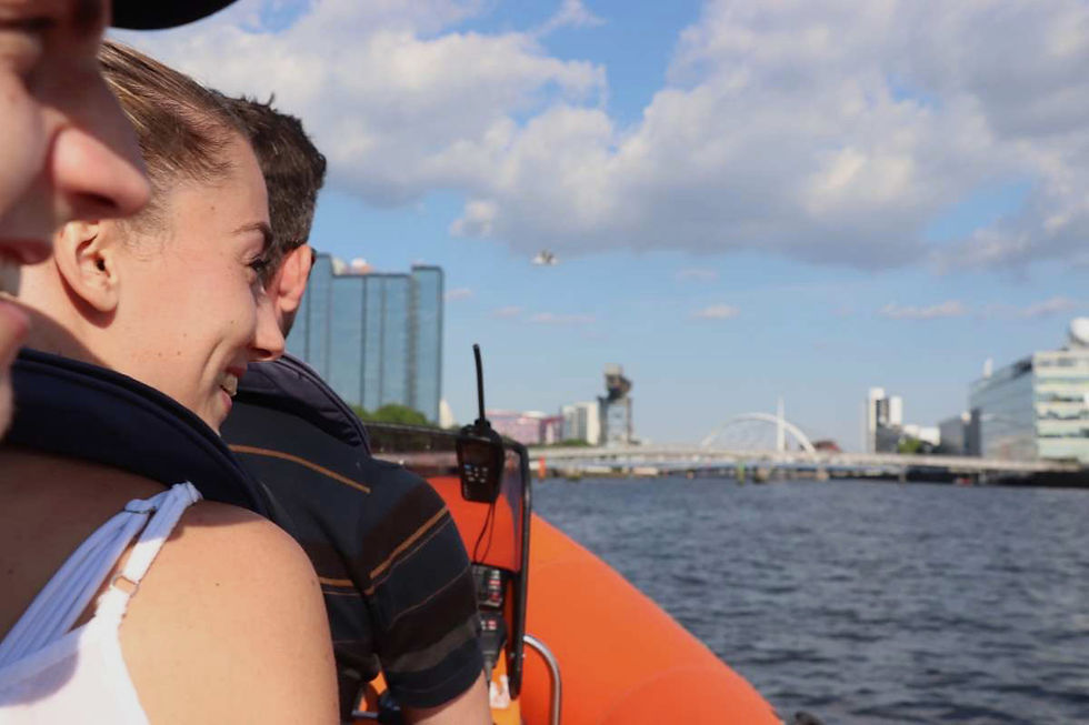 Boat trip on the Clyde with smiling passengers
