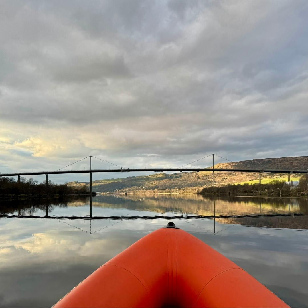 Erskine Bridge mirrored in the Clyde on a calm evening sunset