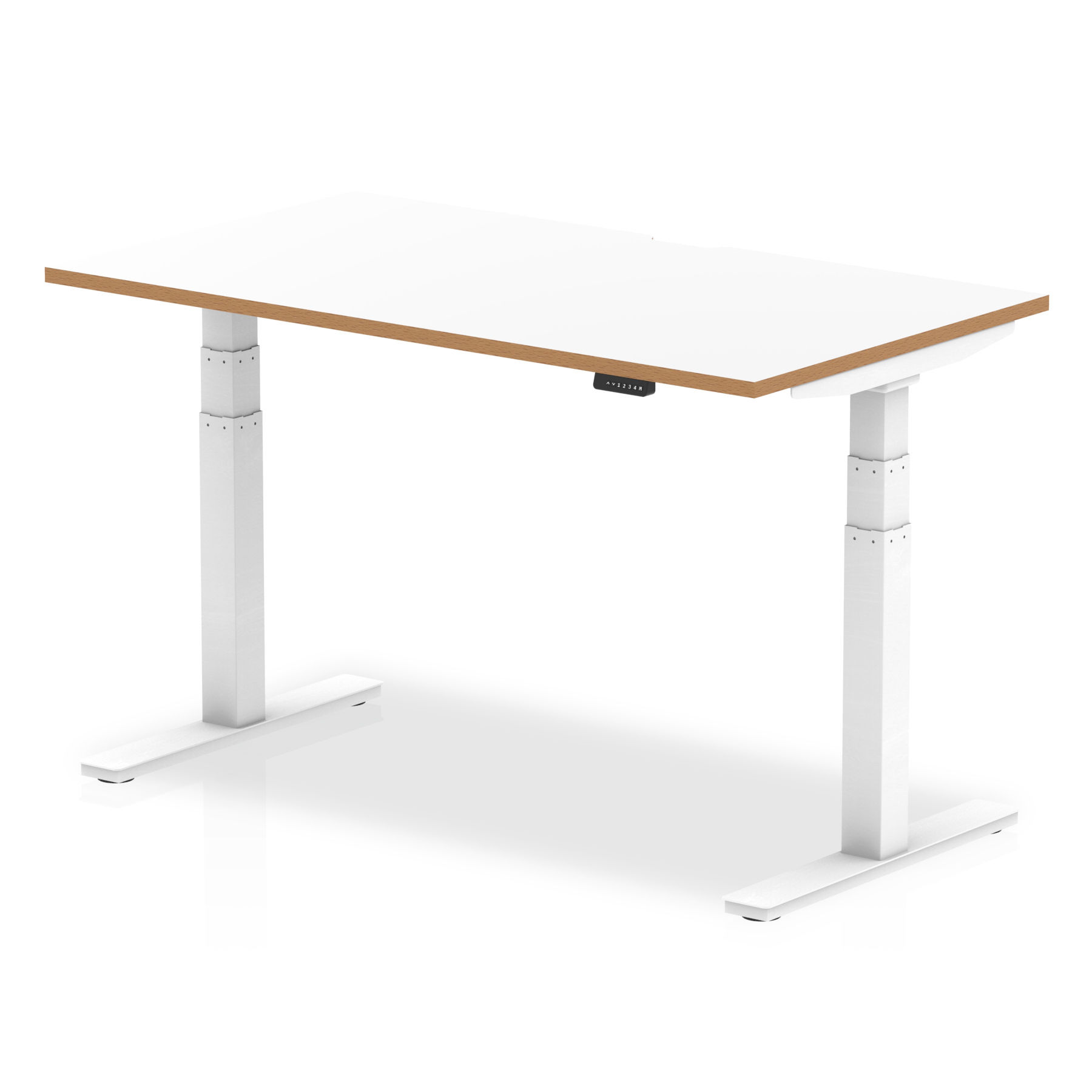Lumen Sit Stand Rectangular Office Desk 1400mm white top natural wood edge