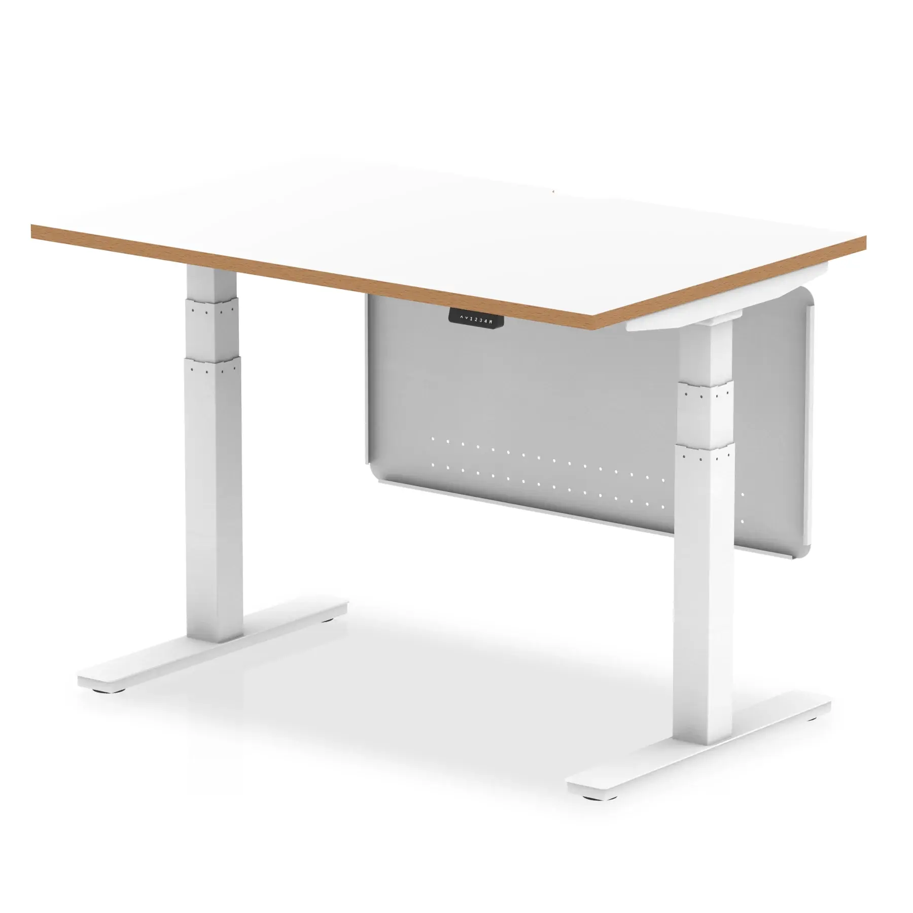 Lumen Sit Stand Rectangular Office Desk with modesty panel 1200mm white top natural wood edge