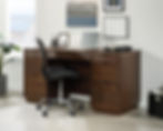 Potenza home office credenza desk in spiced mahogany finish with drawers closed
