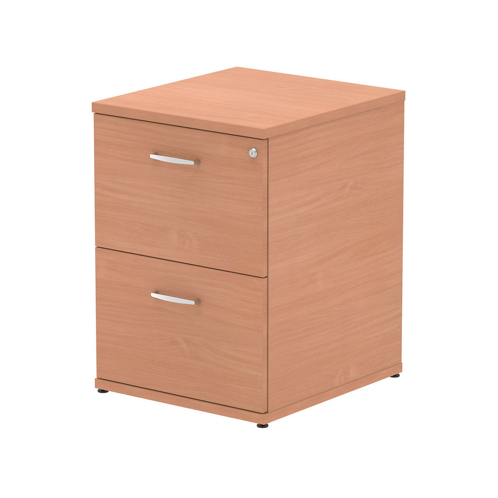 Beech 2-drawer filing cabinet with steel handles, lockable foolscap filing storage for home office