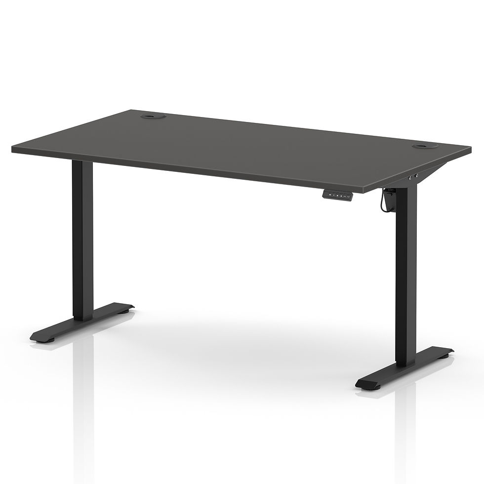 Essentials Spectrum Lite Sit Stand Desk with black legs and carbon grey top
